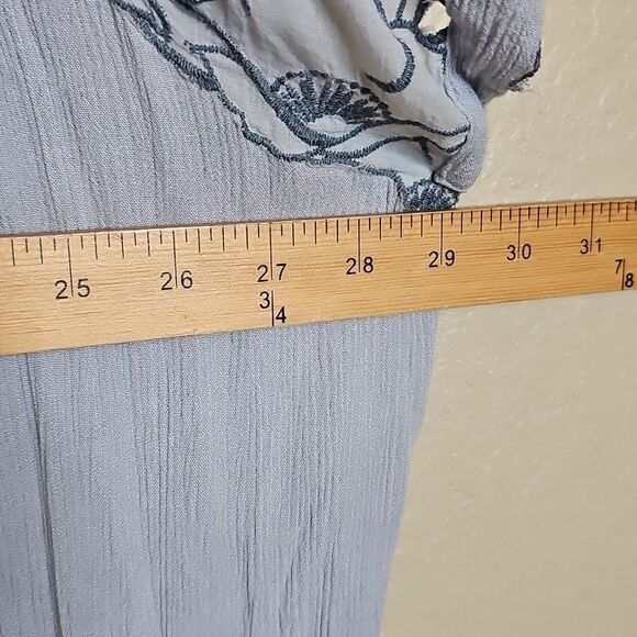 Free People Cut It Out Midi Dress Sky Blue Embroidered Medium Short Sleeve - Picture 9 of 12